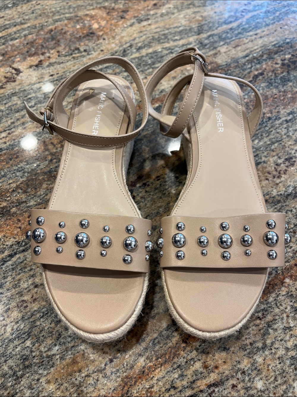 NWOT Marc Fisher Beige Studded Ankle-Strap Sandals size 8